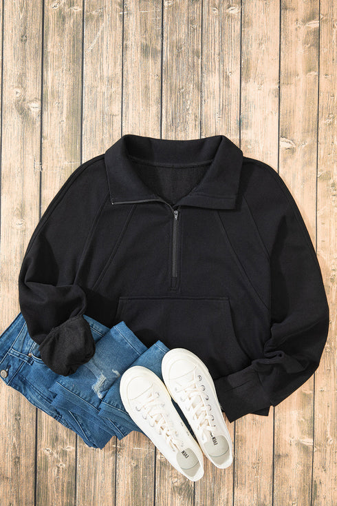 Quarter Zip Raglan Sleeve Kangaroo Pocket Sweatshirt