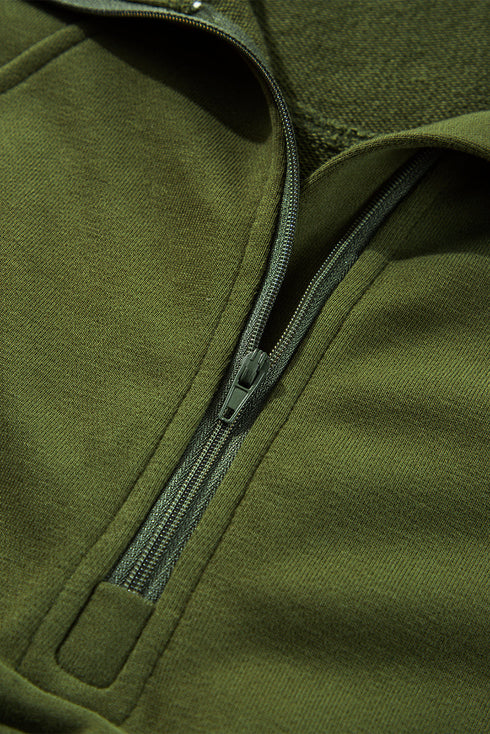Quarter Zip Raglan Sleeve Kangaroo Pocket Sweatshirt