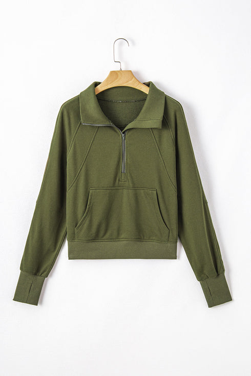 Quarter Zip Raglan Sleeve Kangaroo Pocket Sweatshirt