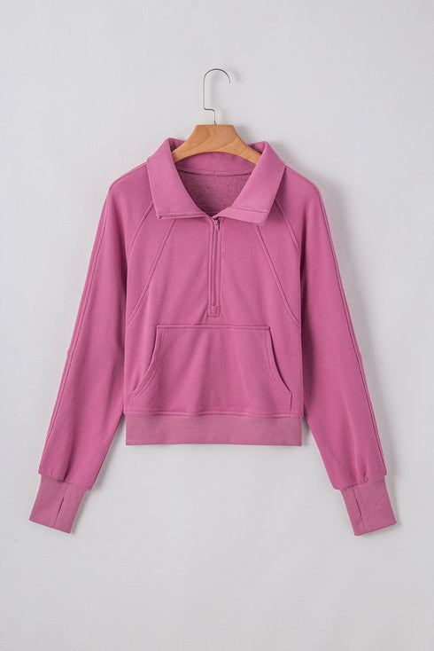 Quarter Zip Raglan Sleeve Kangaroo Pocket Sweatshirt