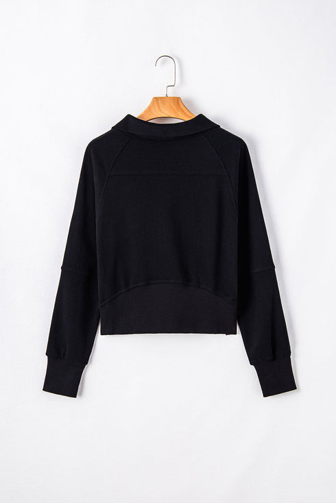 Quarter Zip Raglan Sleeve Kangaroo Pocket Sweatshirt