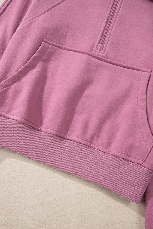 Quarter Zip Raglan Sleeve Kangaroo Pocket Sweatshirt
