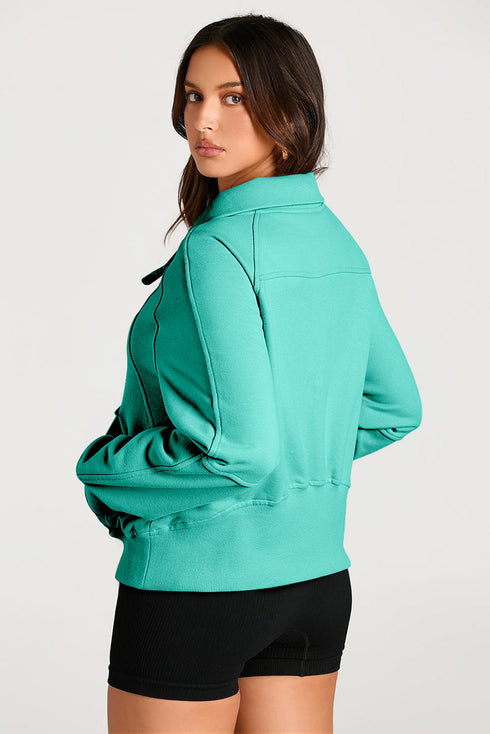 Quarter Zip Raglan Sleeve Kangaroo Pocket Sweatshirt