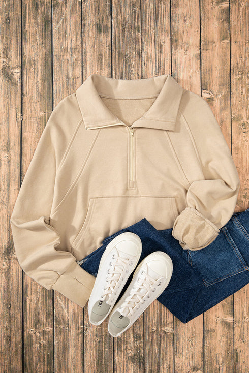 Quarter Zip Raglan Sleeve Kangaroo Pocket Sweatshirt