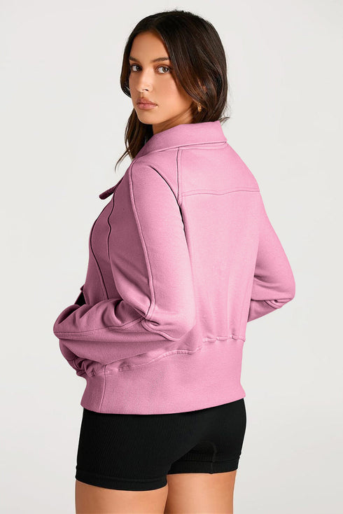 Quarter Zip Raglan Sleeve Kangaroo Pocket Sweatshirt
