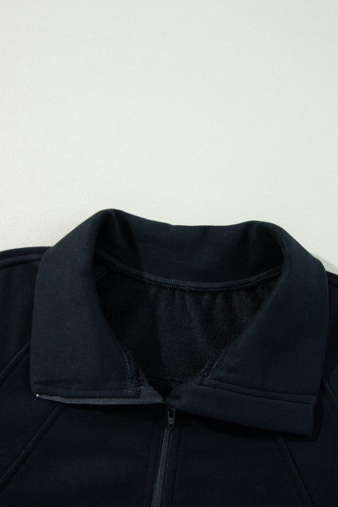 Quarter Zip Raglan Sleeve Kangaroo Pocket Sweatshirt
