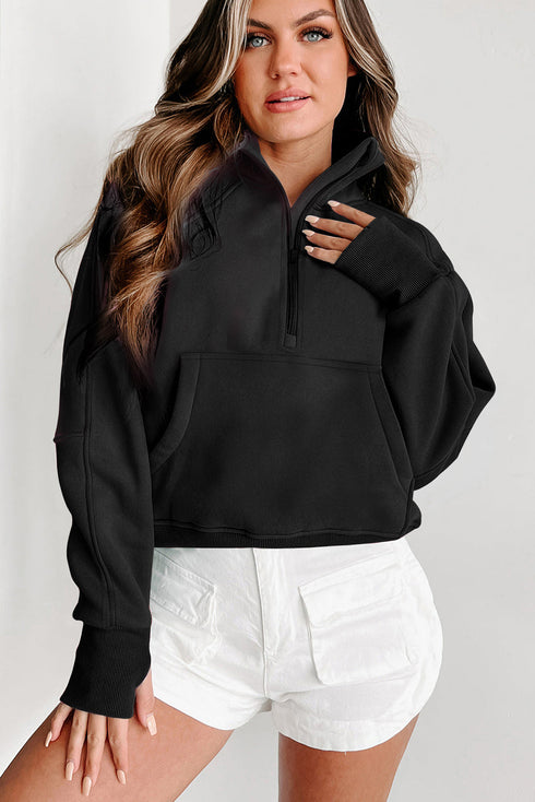 Quarter Zip Raglan Sleeve Kangaroo Pocket Sweatshirt