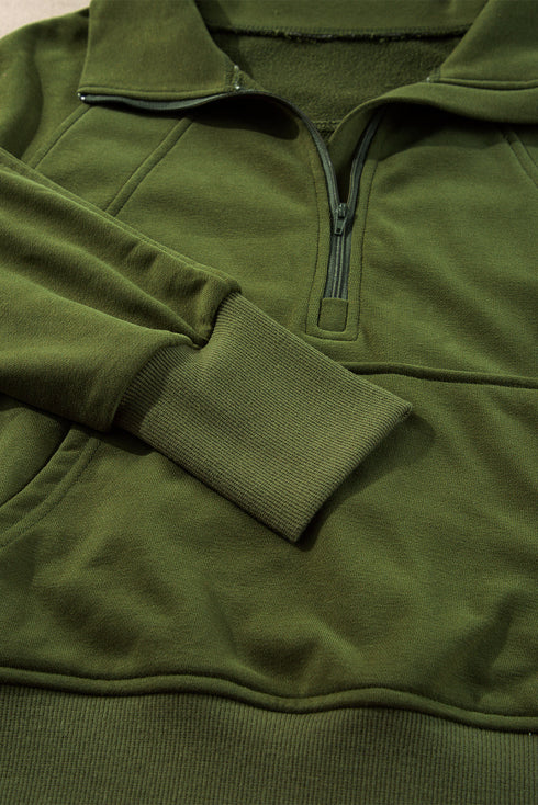 Quarter Zip Raglan Sleeve Kangaroo Pocket Sweatshirt