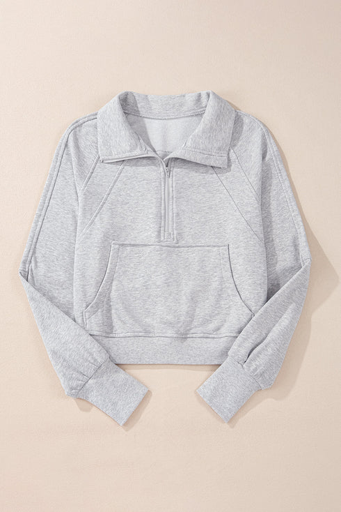 Quarter Zip Raglan Sleeve Kangaroo Pocket Sweatshirt