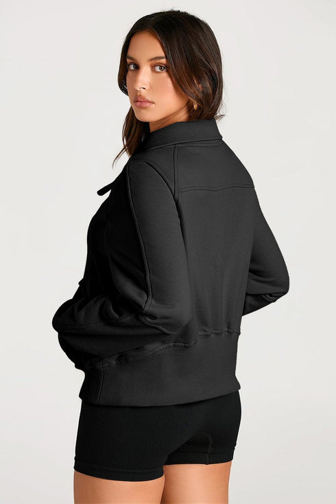 Quarter Zip Raglan Sleeve Kangaroo Pocket Sweatshirt