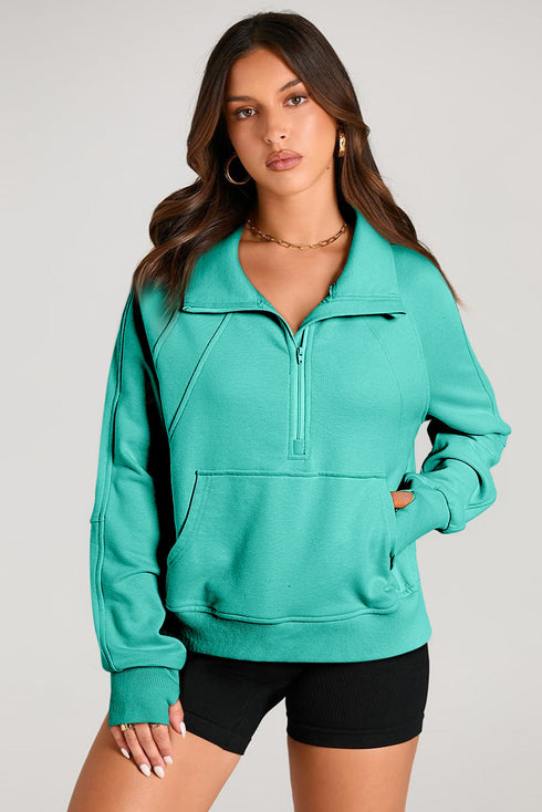Quarter Zip Raglan Sleeve Kangaroo Pocket Sweatshirt