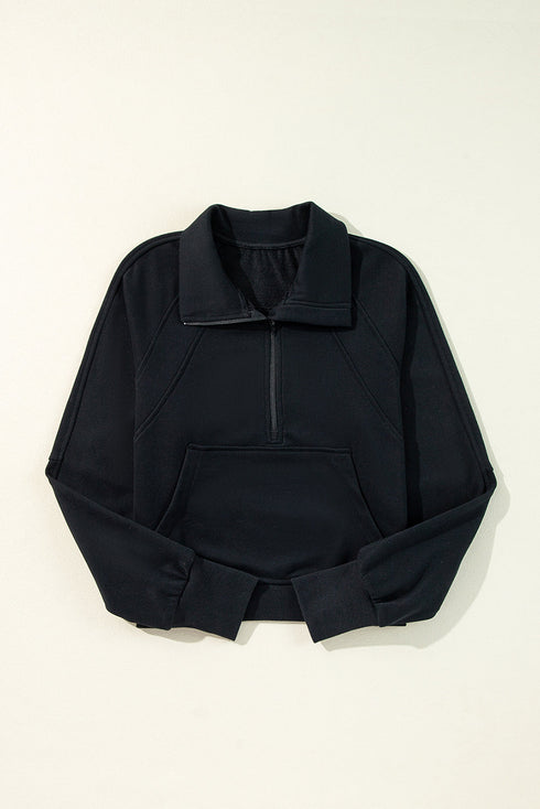 Quarter Zip Raglan Sleeve Kangaroo Pocket Sweatshirt