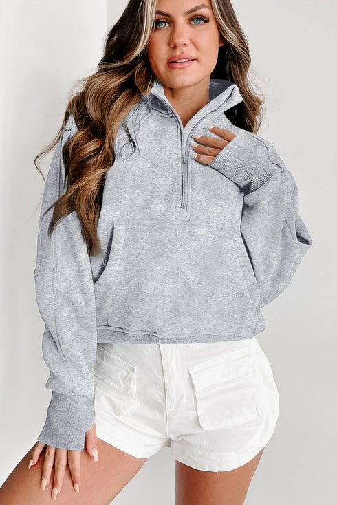Quarter Zip Raglan Sleeve Kangaroo Pocket Sweatshirt