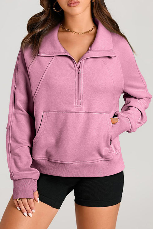 Quarter Zip Raglan Sleeve Kangaroo Pocket Sweatshirt