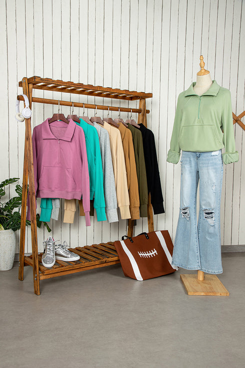 Quarter Zip Raglan Sleeve Kangaroo Pocket Sweatshirt