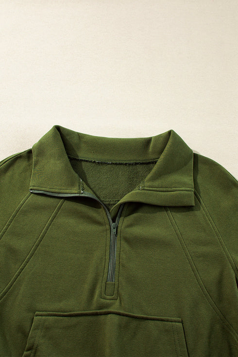Quarter Zip Raglan Sleeve Kangaroo Pocket Sweatshirt