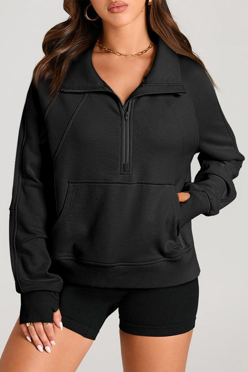 Quarter Zip Raglan Sleeve Kangaroo Pocket Sweatshirt