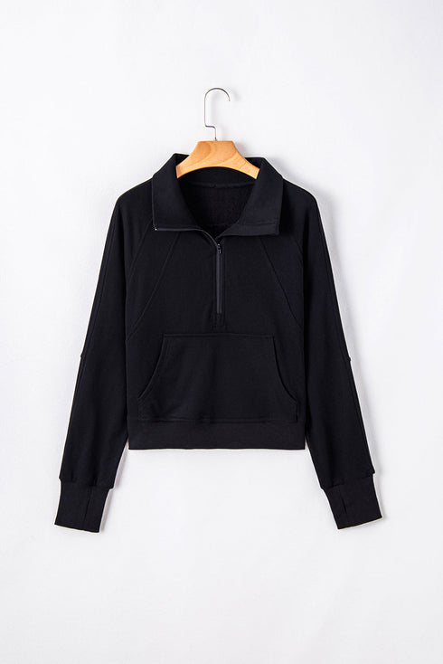 Quarter Zip Raglan Sleeve Kangaroo Pocket Sweatshirt