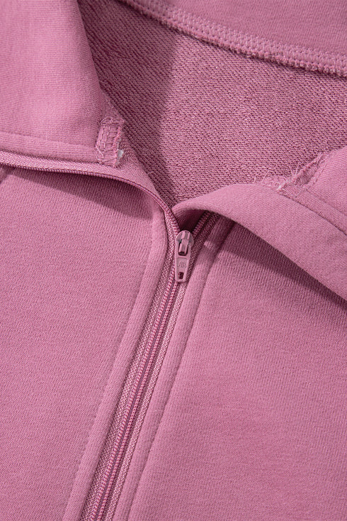 Quarter Zip Stand Neck Kangaroo Pocket Sweatshirt