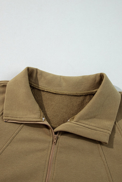 Quarter Zip Stand Neck Kangaroo Pocket Sweatshirt