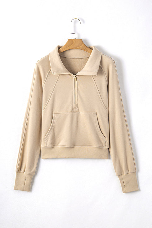 Quarter Zip Stand Neck Kangaroo Pocket Sweatshirt