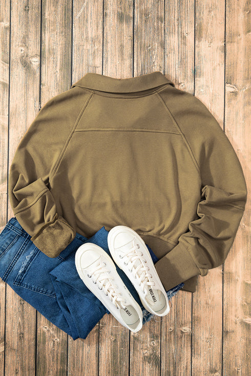 Quarter Zip Stand Neck Kangaroo Pocket Sweatshirt