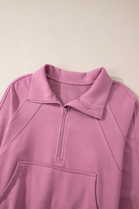 Quarter Zip Stand Neck Kangaroo Pocket Sweatshirt