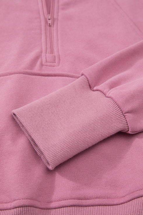 Quarter Zip Stand Neck Kangaroo Pocket Sweatshirt