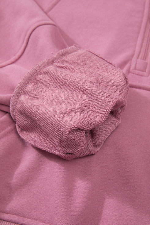 Quarter Zip Stand Neck Kangaroo Pocket Sweatshirt