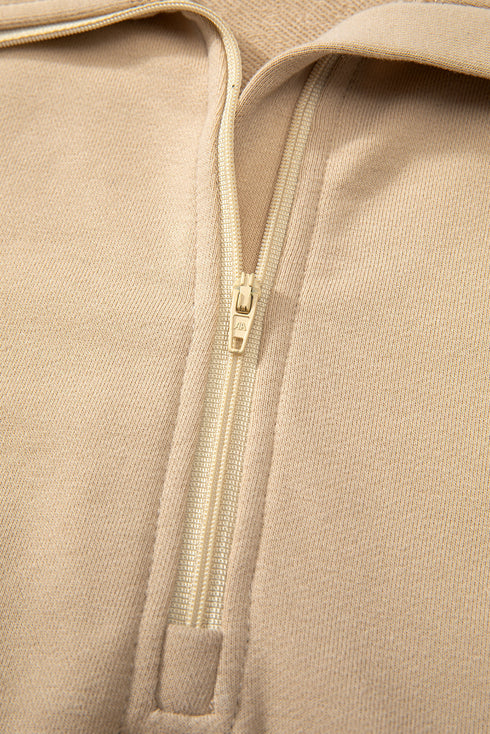 Quarter Zip Stand Neck Kangaroo Pocket Sweatshirt