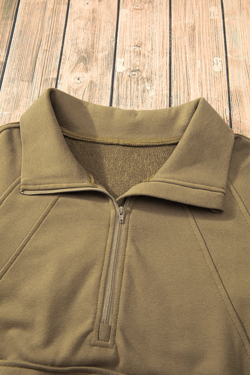 Quarter Zip Stand Neck Kangaroo Pocket Sweatshirt