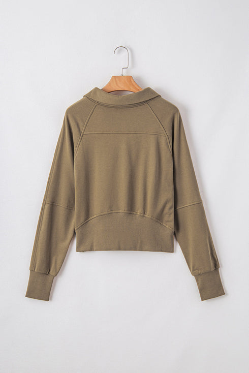 Quarter Zip Stand Neck Kangaroo Pocket Sweatshirt