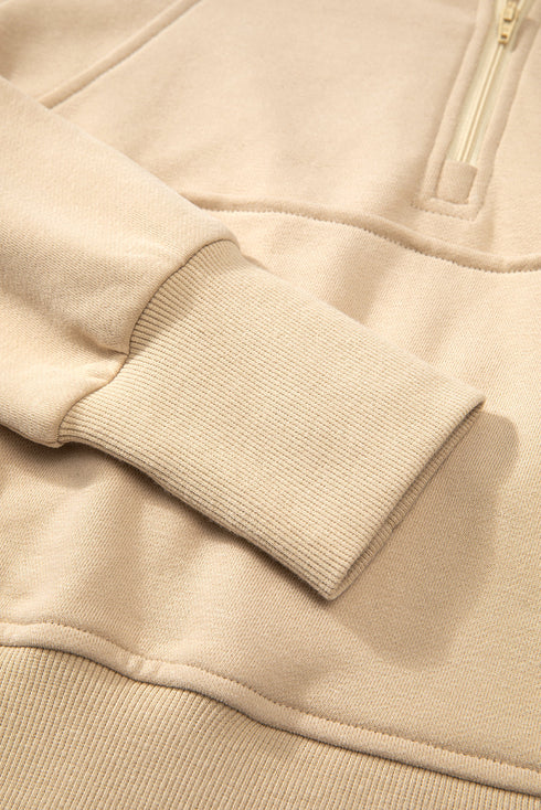 Quarter Zip Stand Neck Kangaroo Pocket Sweatshirt