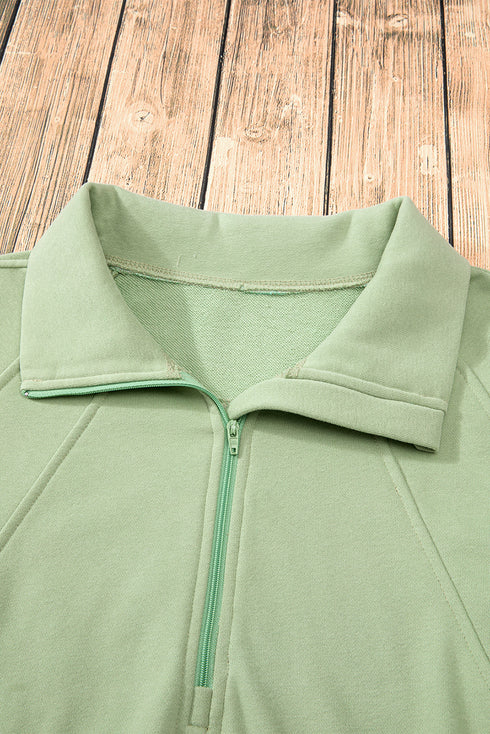 Quarter Zip Stand Neck Kangaroo Pocket Sweatshirt