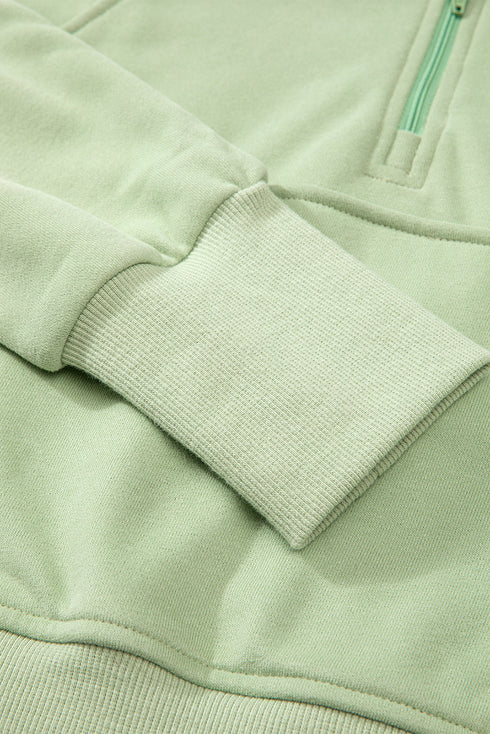 Quarter Zip Stand Neck Kangaroo Pocket Sweatshirt