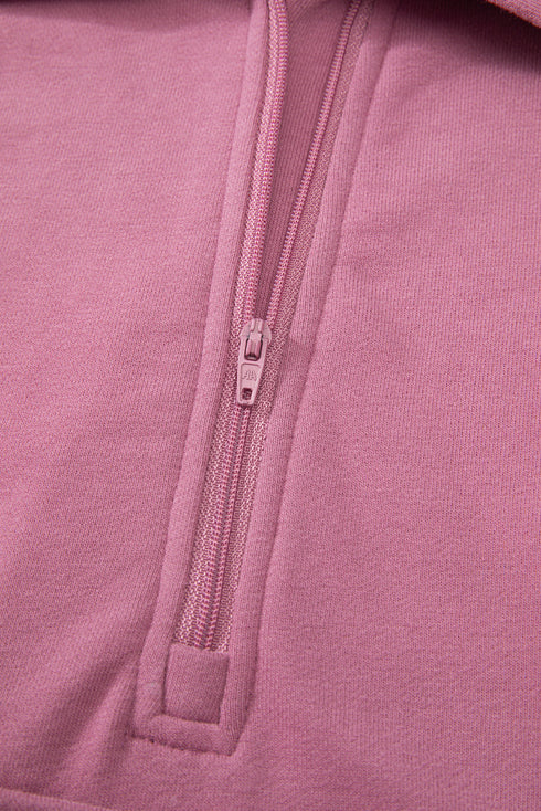 Quarter Zip Stand Neck Kangaroo Pocket Sweatshirt