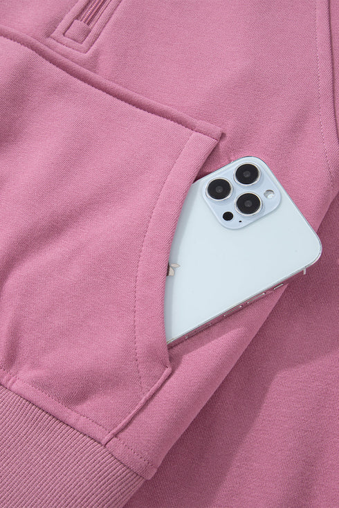 Quarter Zip Stand Neck Kangaroo Pocket Sweatshirt