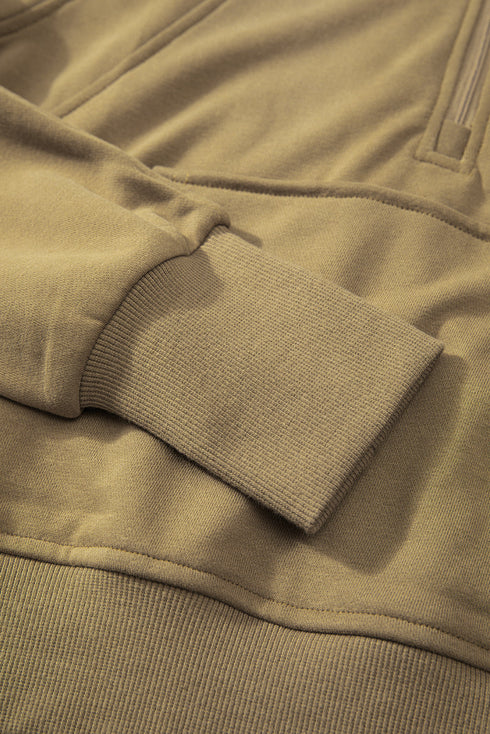 Quarter Zip Stand Neck Kangaroo Pocket Sweatshirt