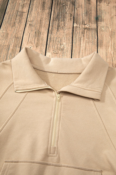 Quarter Zip Stand Neck Kangaroo Pocket Sweatshirt