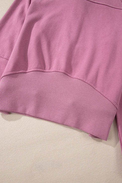 Quarter Zip Stand Neck Kangaroo Pocket Sweatshirt