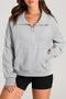 Quarter Zip Stand Neck Kangaroo Pocket Sweatshirt