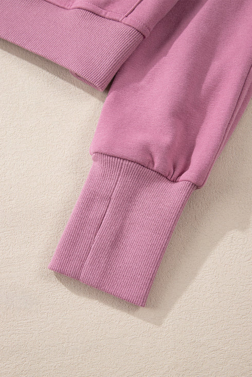 Quarter Zip Stand Neck Kangaroo Pocket Sweatshirt