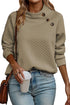 Quilted Buttoned Neckline Stand Neck Pullover Sweatshirt