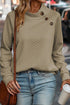 Quilted Buttoned Neckline Stand Neck Pullover Sweatshirt
