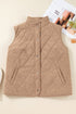 Quilted Corduroy Snap Front Stand Collar Vest Plus Size Outerwear