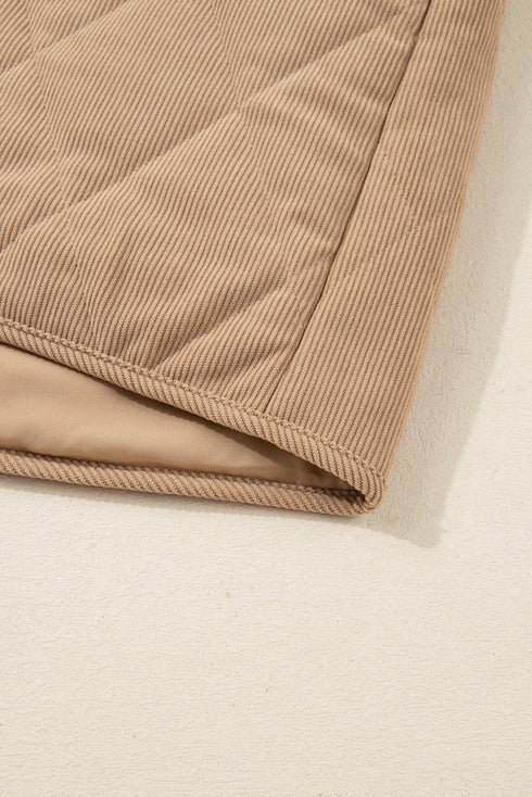 Quilted Corduroy Snap Front Stand Collar Vest Plus Size Outerwear