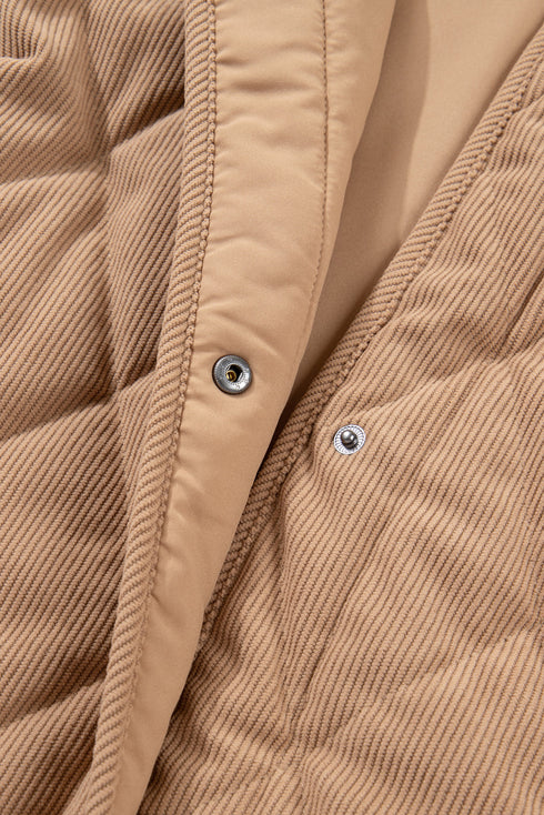 Quilted Corduroy Snap Front Stand Collar Vest Plus Size Outerwear