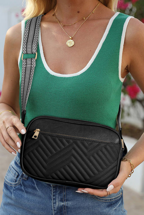 Quilted Faux Leather Chain Strap Rectangular Crossbody Bag