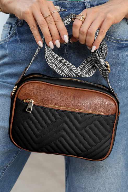 Quilted Faux Leather Chain Strap Rectangular Crossbody Bag