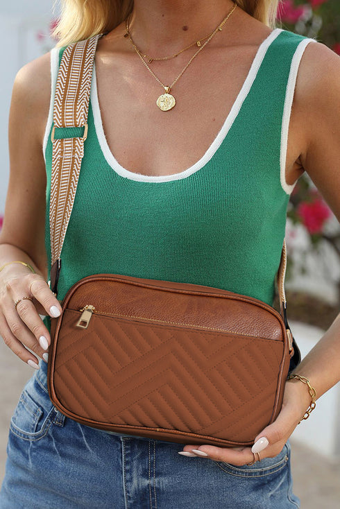 Quilted Faux Leather Chain Strap Rectangular Crossbody Bag